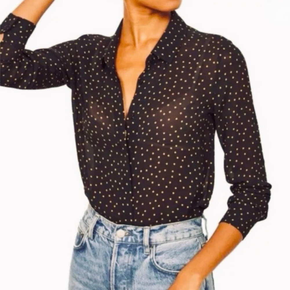 Reformation Black and White Polka Dot Button Down Shirt